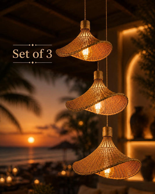 Hand Woven Hanging Bamboo Lights- Set of 3
