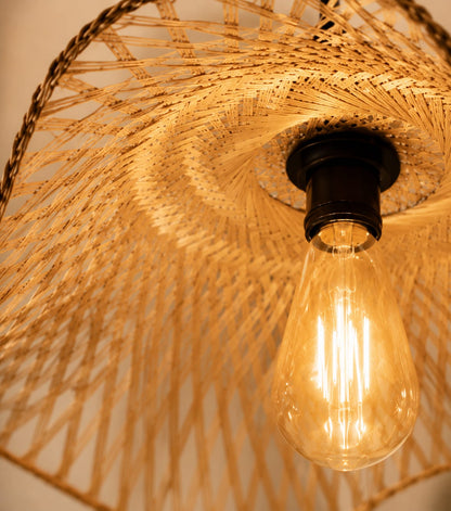 Fluted Canopy Handwoven Bamboo Pendant Light -with Bulb and holder