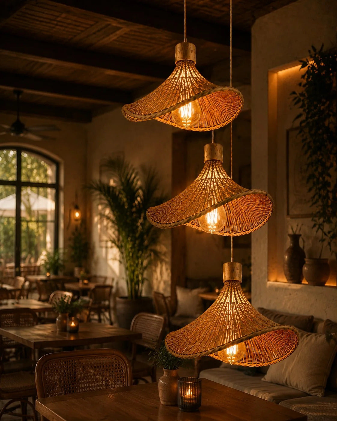Hand Woven Hanging Bamboo Lights- Set of 3