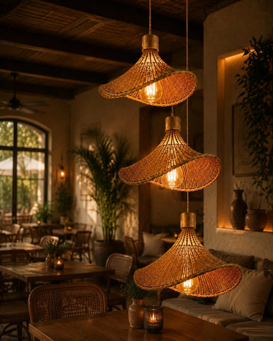 Hand Woven Hanging Bamboo Lights- Set of 3